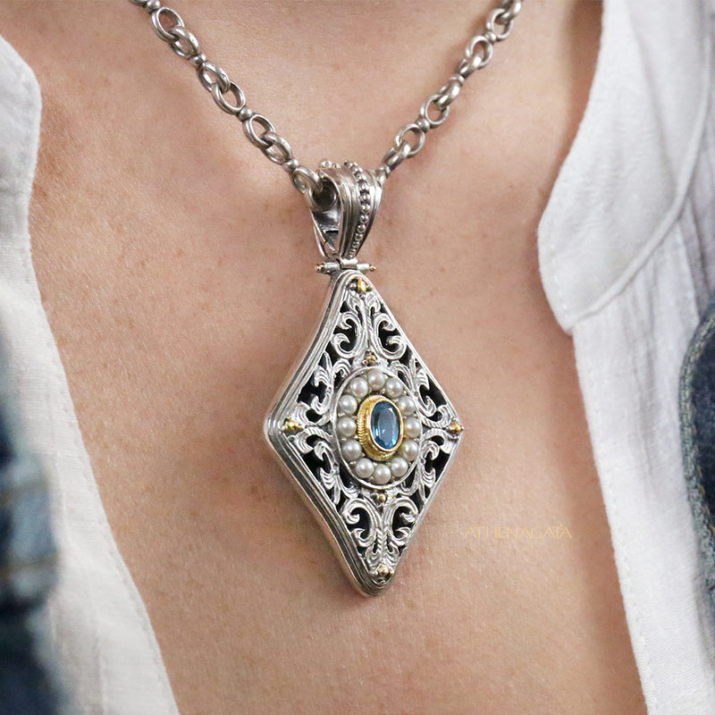 Pearl Filigree Fountain Enhancer Pendant - 18k Gold & Sterling Silver Pendant