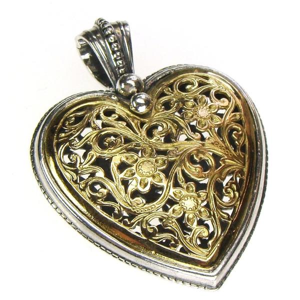 Garden Shadows Gold Heart Pendant - 18k Gold & Sterling Silver Pendant