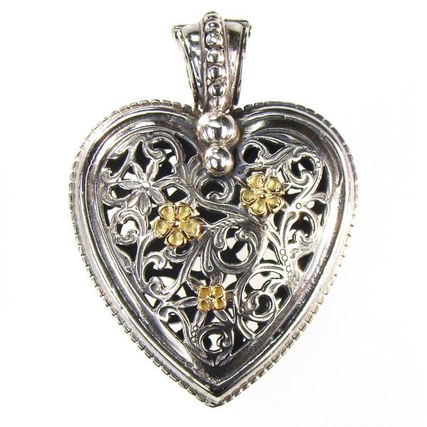Garden Shadows Heart Pendant - 18k Gold & Sterling Silver - Gold Flower Pendant