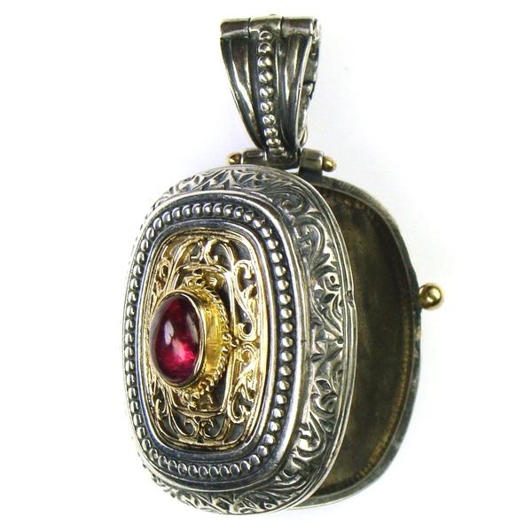 Tourmaline Gold Faced Barrel Locket Pendant - 18k Gold & Sterling Silver Pendant