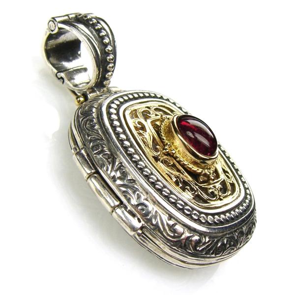 Tourmaline Gold Faced Barrel Locket Pendant - 18k Gold & Sterling Silver Pendant