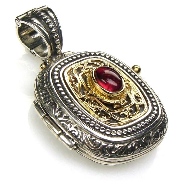 Tourmaline Gold Faced Barrel Locket Pendant - 18k Gold & Sterling Silver Pendant
