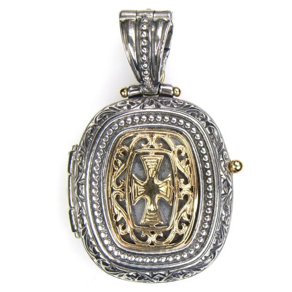 Gold Faced Barrel Locket Pendant - 18k Gold & Sterling Silver Pendant
