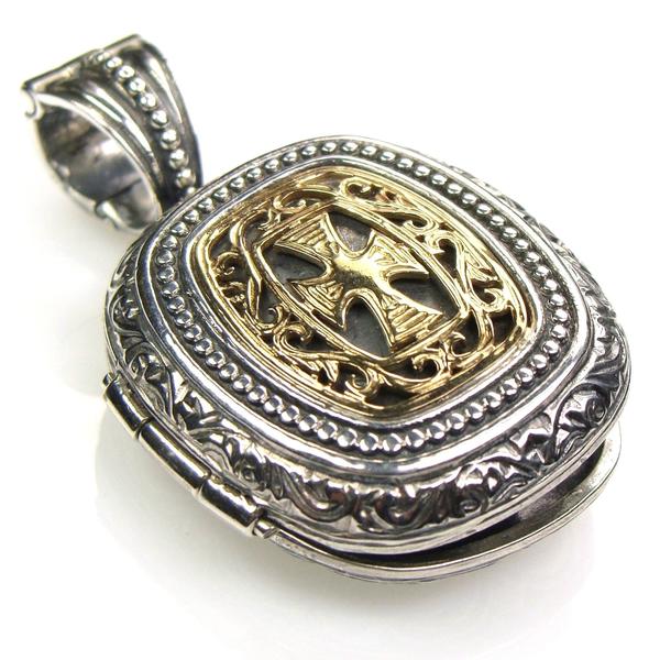 Gold Faced Barrel Locket Pendant - 18k Gold & Sterling Silver Pendant