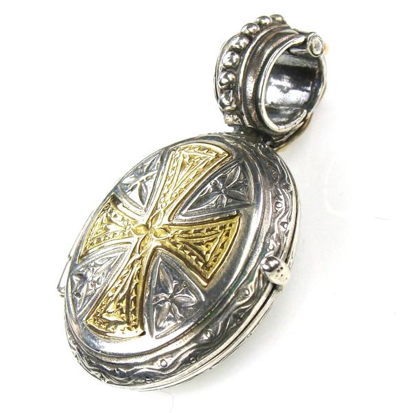 Mini Maltese Cross Locket Pendant - 18k Gold & Sterling Silver Pendant