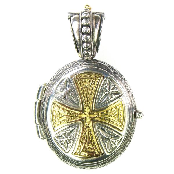 Mini Maltese Cross Locket Pendant - 18k Gold & Sterling Silver Pendant