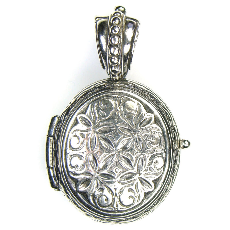 Silver Etched Floral Locket Pendant - Sterling Silver Pendant