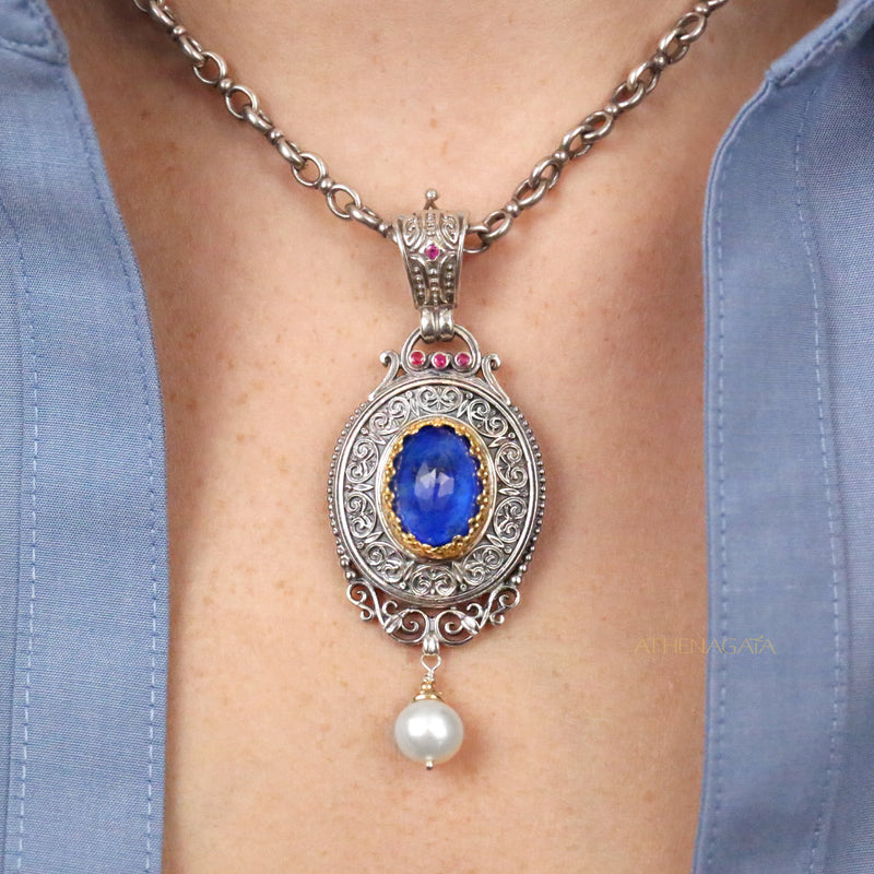 Pop Rocks Synergy Framed Oval Pearl Drop Pendant - 18k Gold & Silver Pendant