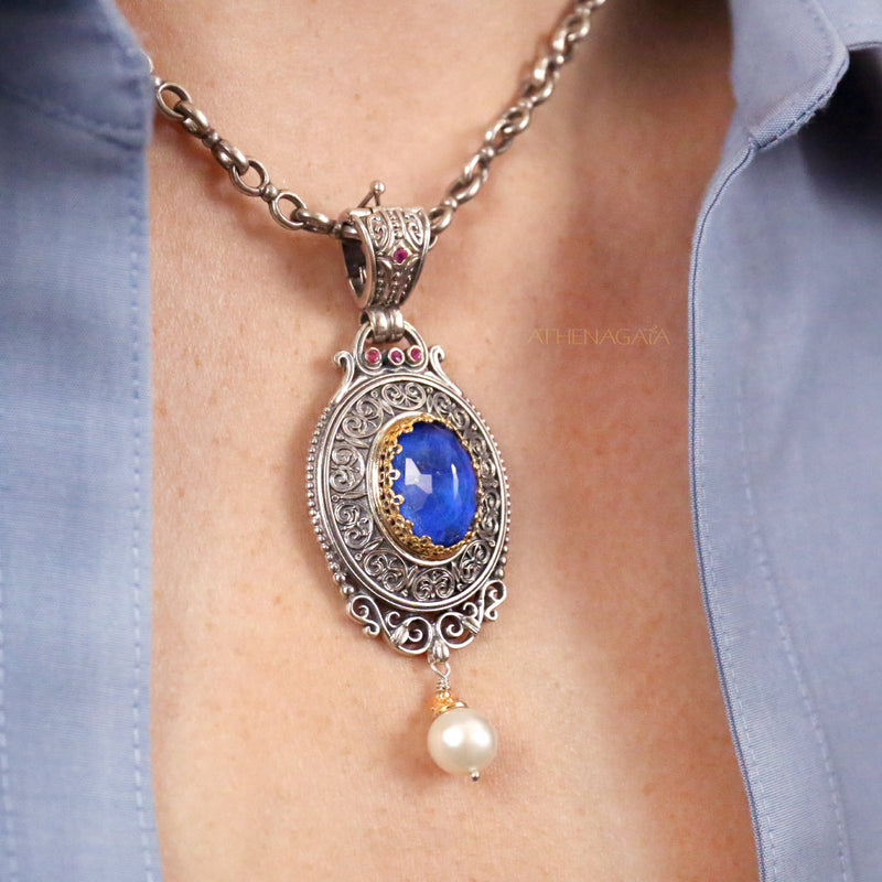 Pop Rocks Synergy Framed Oval Pearl Drop Pendant - 18k Gold & Silver Pendant