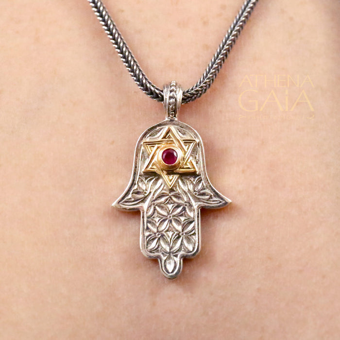 Hand of Fatima Pendant with Ruby
