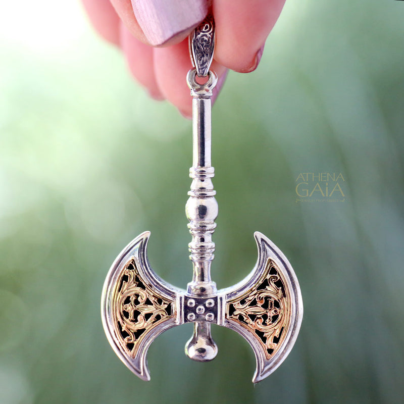 Minoan Double Axe Pendant - 18k Gold & Sterling Silver Pendant