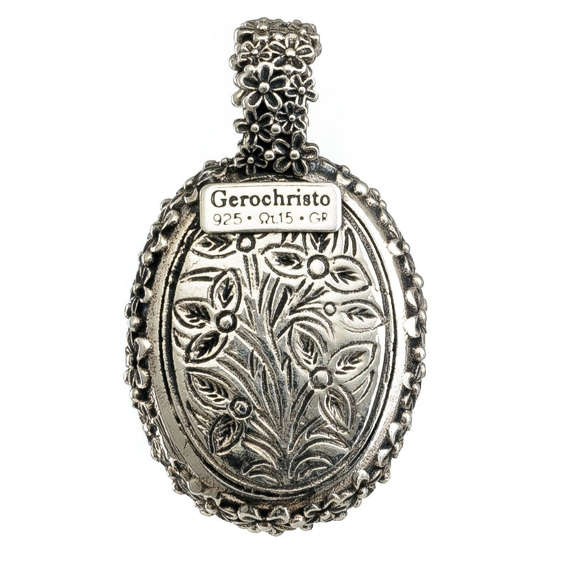 Pop Rocks Wild Flower Anthemis Bezel Oval Pendant - Sterling Silver Pendant