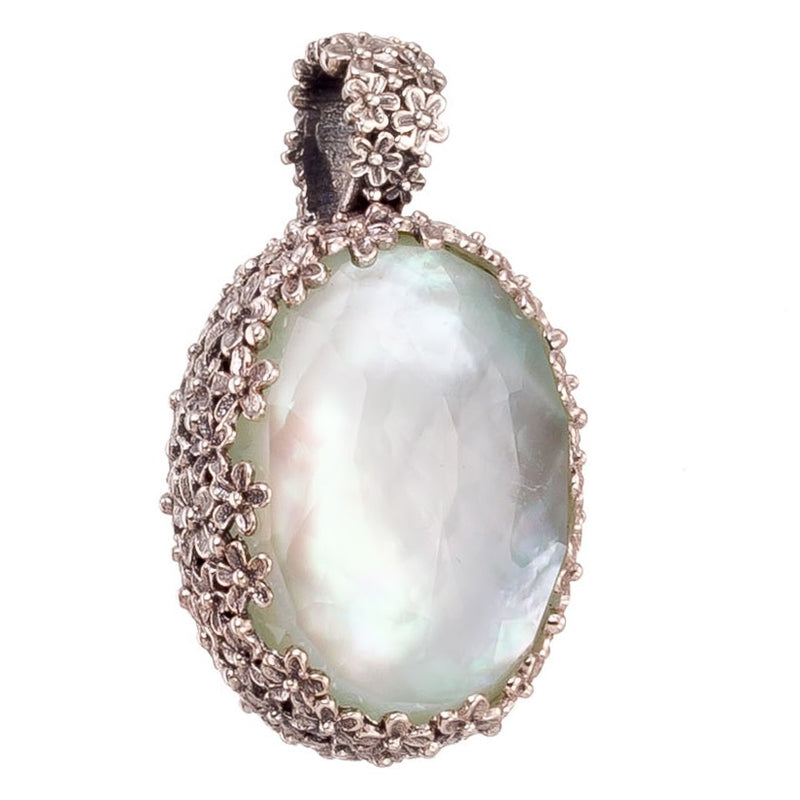 Pop Rocks Wild Flower Anthemis Bezel Oval Pendant - Sterling Silver Pendant