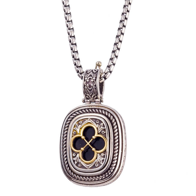 Onyx Clover Odysseus Pendant - 18k Gold & Sterling Silver Pendant