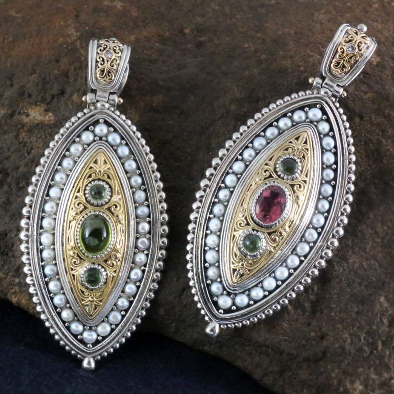 Thalassia Ellipse Pearl Framed Pendant - 18k Gold & Sterling Silver Pendant