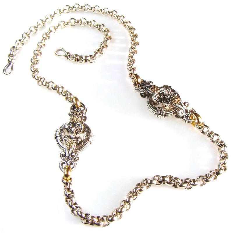 Gold Flower Circle Station Necklace - 18k Gold & Sterling Silver Necklace