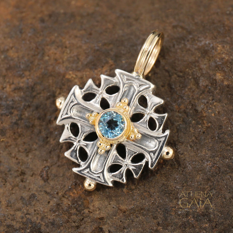 Jerusalem Cross (Small) - 18k Gold & Sterling Silver - Greek Cross Necklace