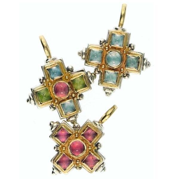 Aegean Stone Cross (Large) - 18k Gold & Sterling Silver - Greek Cross Necklace