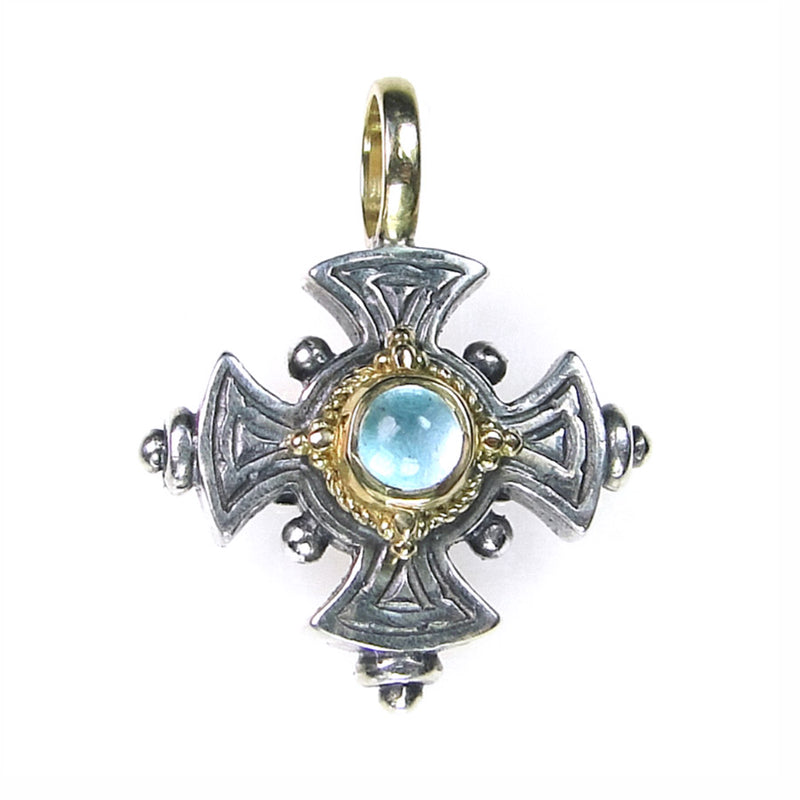 Silver Stone Maltese Cross (Small)- 18k Gold & Sterling Silver - Cross Necklace