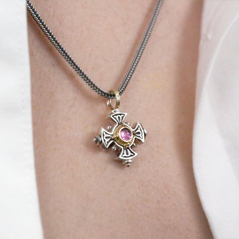 Silver Stone Maltese Cross (Small)- 18k Gold & Sterling Silver - Cross Necklace