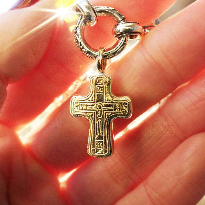 ICXC Crucifix Latin Cross - 18k Gold and Sterling Silver - Cross Necklace