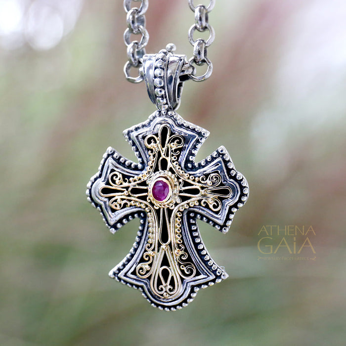Open Filigree Flared Western Cross with Ruby by Gerochristo — Athena Gaia