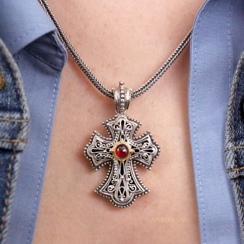 Filigree Flared Cross - Sterling Silver & 18k Gold - Flared Cross