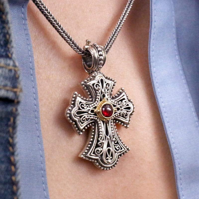 Filigree Flared Cross - Sterling Silver & 18k Gold - Flared Cross