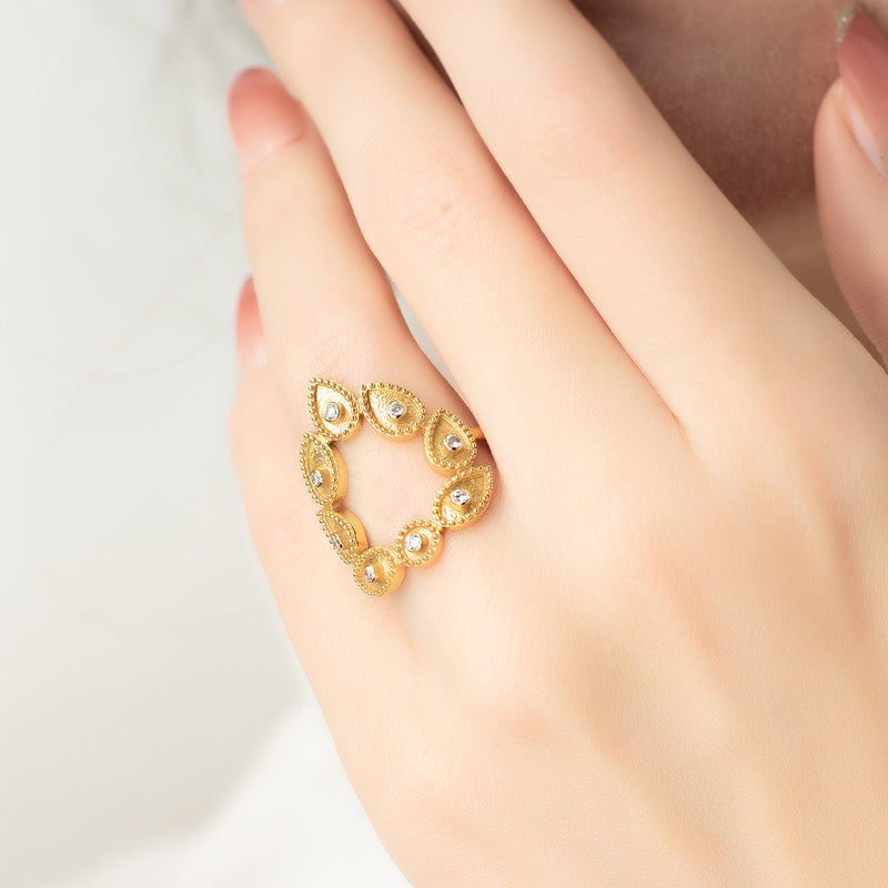 Geometric Open Circle Drops Ring - 18k Gold Ring - Cocktail Ring