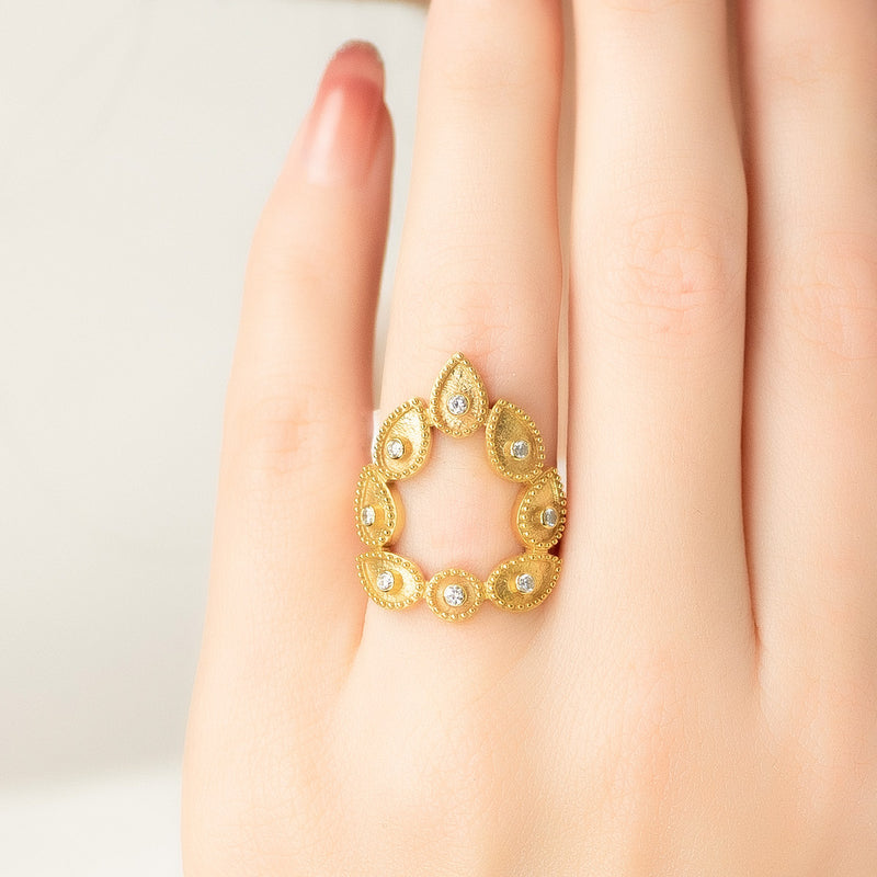 Geometric Open Circle Drops Ring - 18k Gold Ring - Cocktail Ring