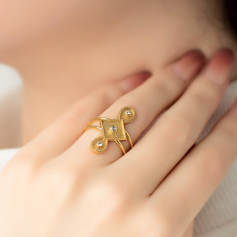 Geometric Diamond Drops Ring 18k Gold Ring - Cocktail Ring