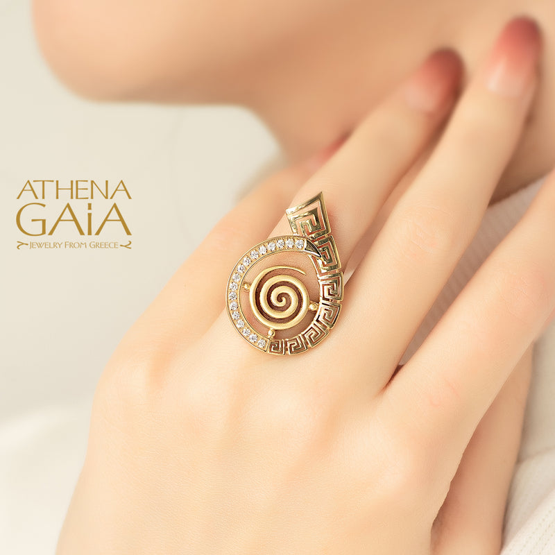 Mythical Spiral Key Ring - 18k Gold Ring - Cocktail Ring
