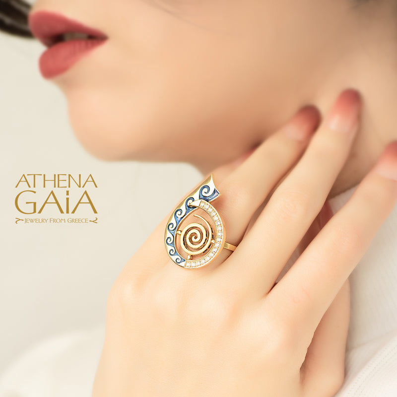 Mythical Spiral Waves Ring - 18k Gold Ring - Cocktail Ring