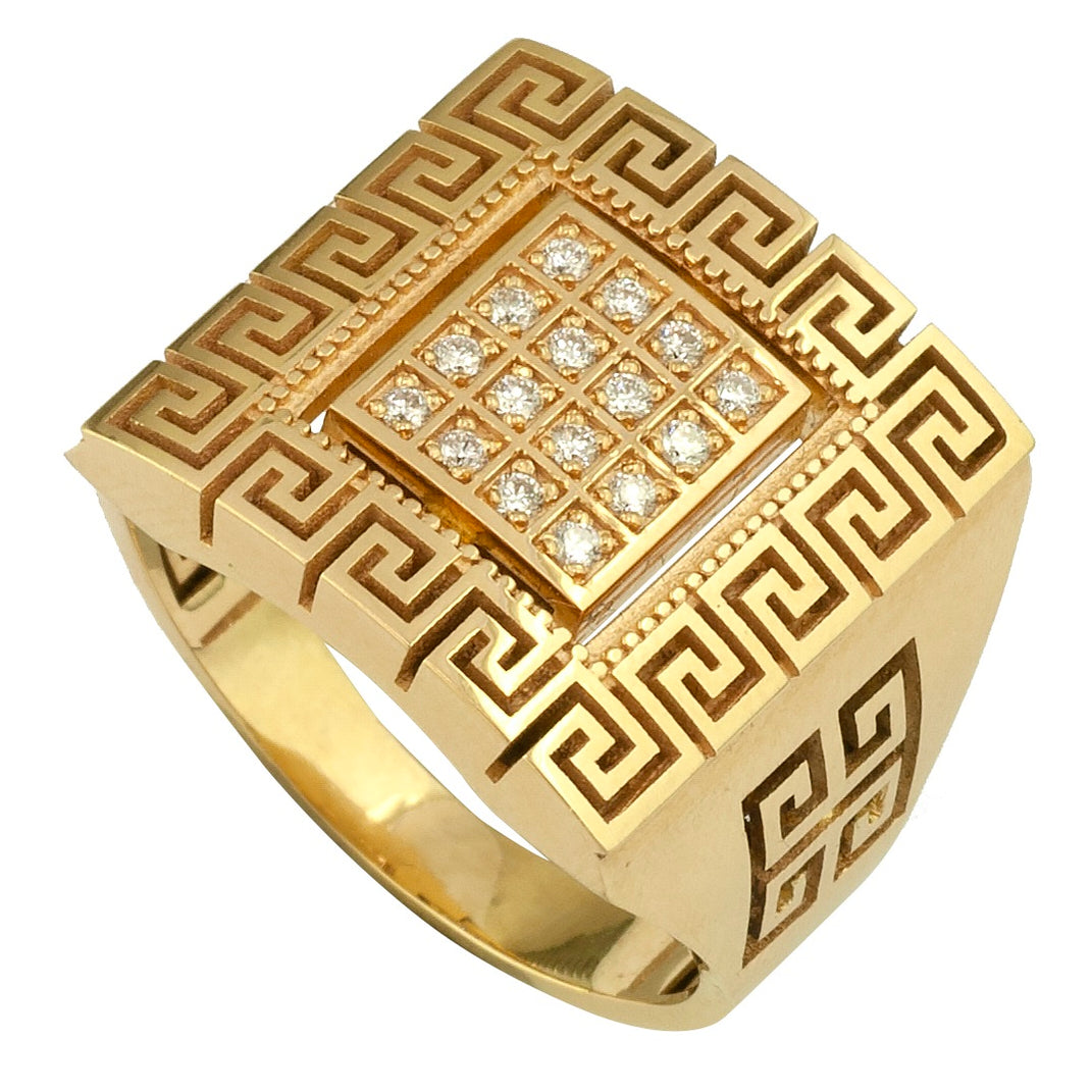 Mythical Diamond Field Greek Key Ring — Athena Gaia