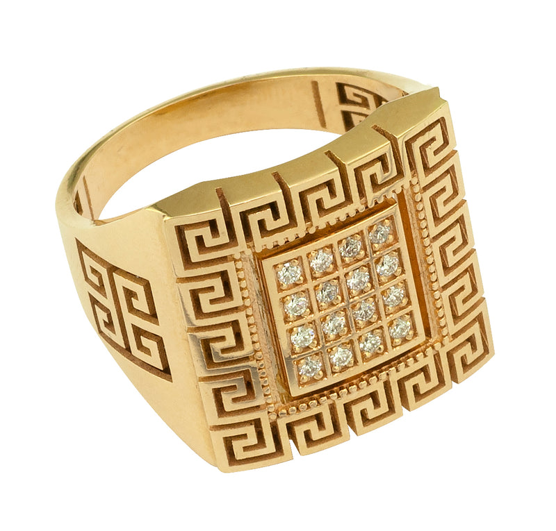 Mythical Diamond Field Greek Key Ring - 18k Gold Ring - Cocktail Ring