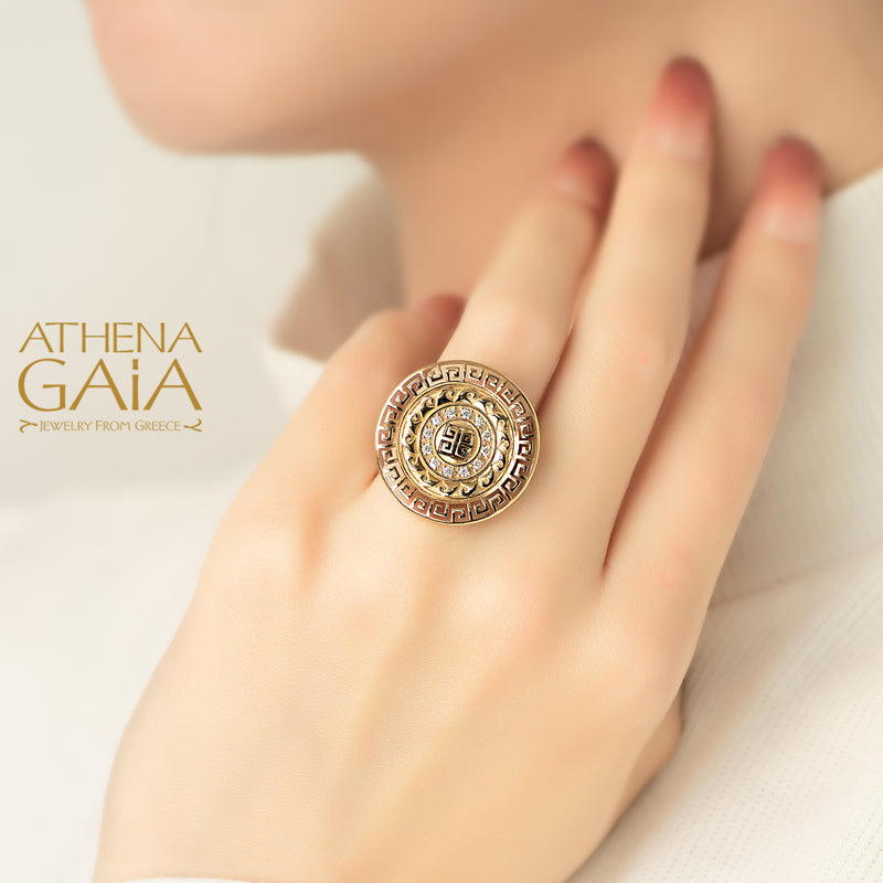 Mythical Argonaut Meander Ring - 18k Gold Ring - Cocktail Ring