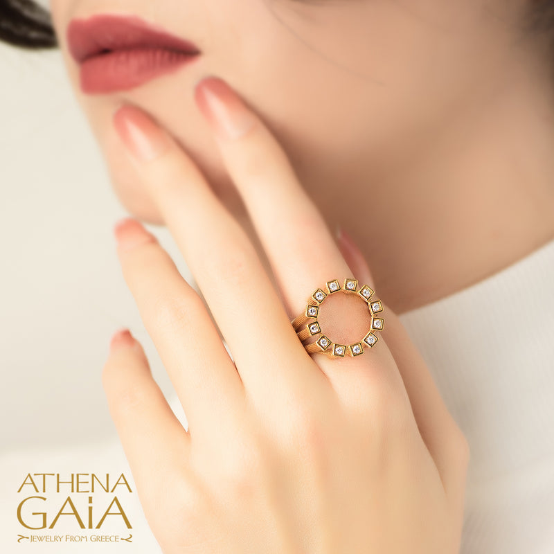 Mythical Delphi Doric Columns Ring - 18k Gold Ring - Cocktail Ring