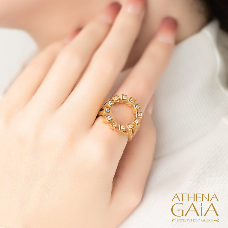 Mythical Delphi Doric Columns Ring - 18k Gold Ring - Cocktail Ring