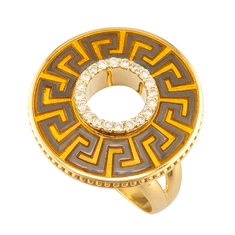 Eternal Open Circle Greek Key Ring - 18k Gold Ring - Cocktail Ring