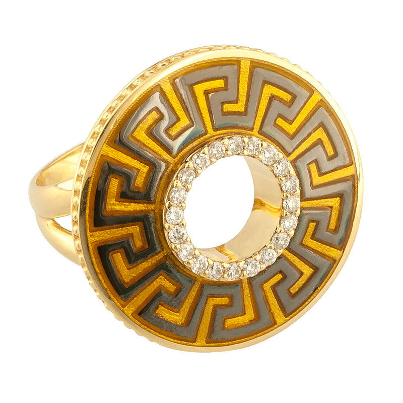 Eternal Open Circle Greek Key Ring - 18k Gold Ring - Cocktail Ring