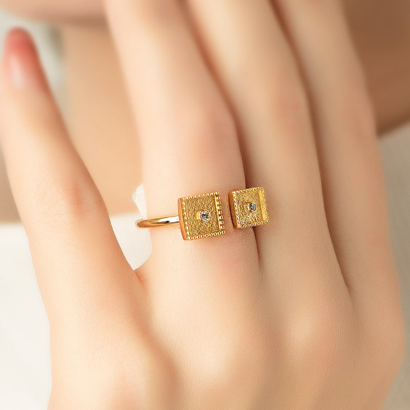 Geometric Double Square Ring - 18k Gold Ring