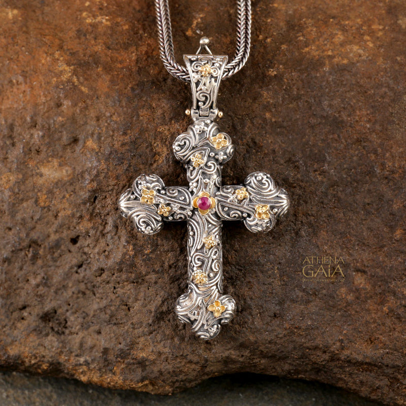 Meadow Breeze Orthodox Cross - 18k Gold & Sterling Silver - Cross Necklace