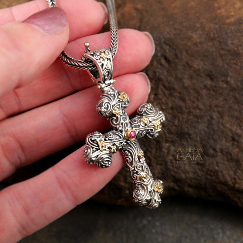 Meadow Breeze Orthodox Cross - 18k Gold & Sterling Silver - Cross Necklace