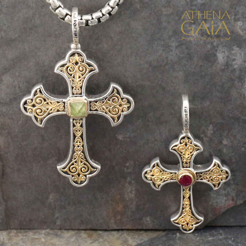 Aretousa Fleury Cross (Small) - 18k Gold & Sterling Silver - Orthodox Cross
