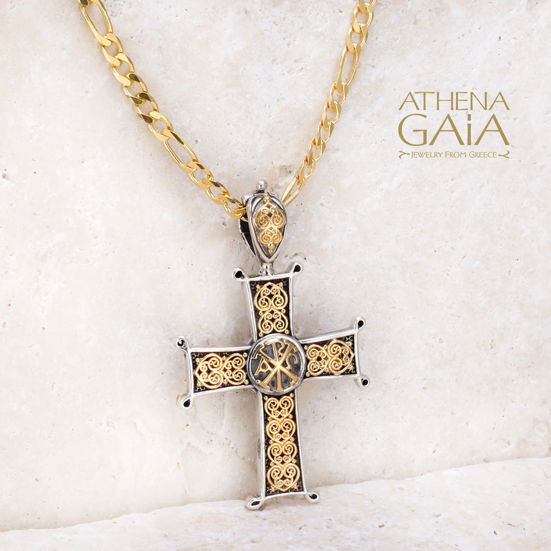 Chi Rho Latin Cross (Small) - 18k Gold & Sterling Silver - Cross Necklace