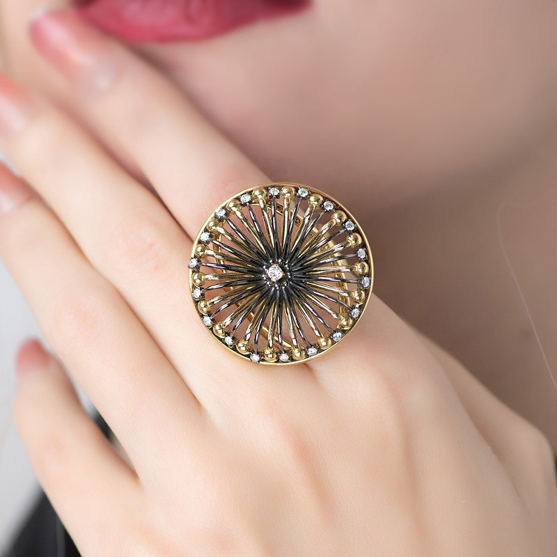 Galaxy Solar System Ring - 18k Gold Ring - Cocktail Ring