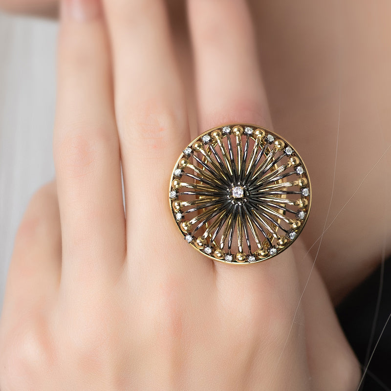 Galaxy Solar System Ring - 18k Gold Ring - Cocktail Ring