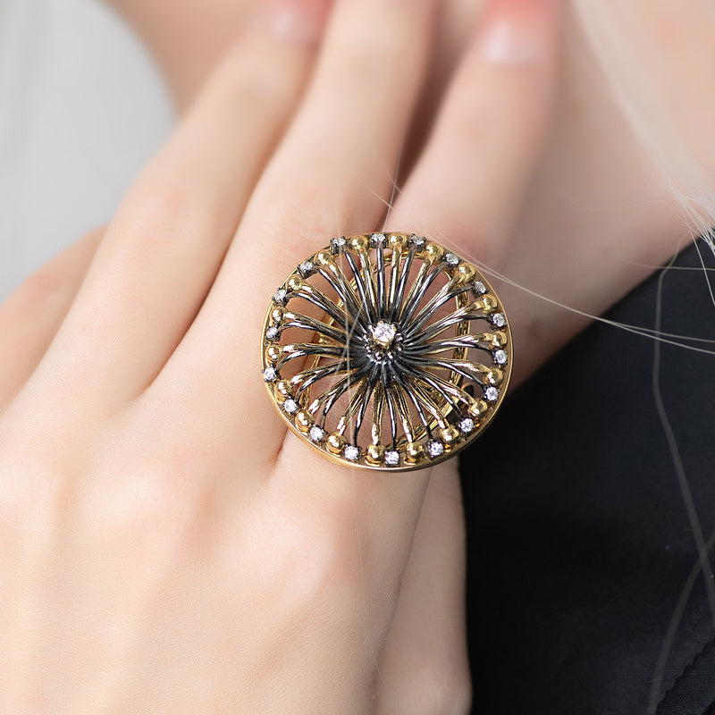 Galaxy Solar System Ring - 18k Gold Ring - Cocktail Ring