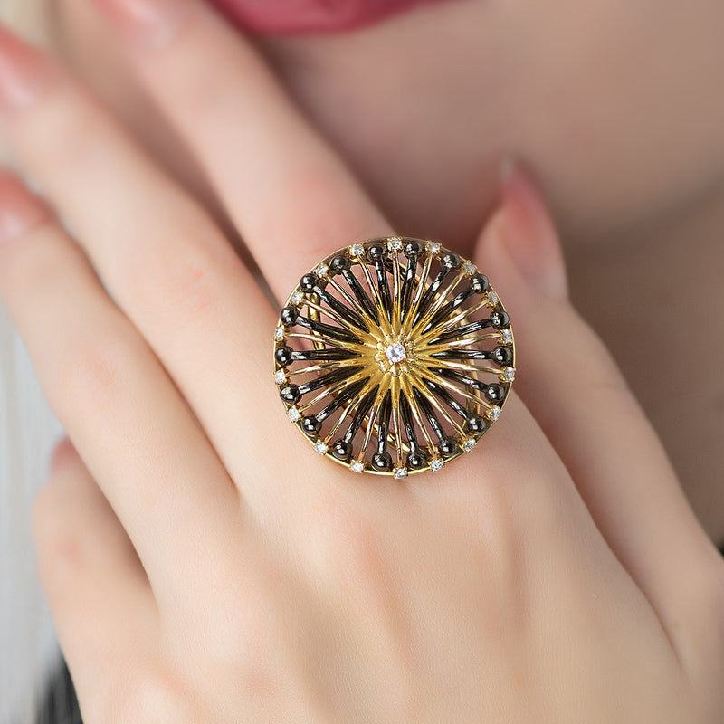 Galaxy Solar System Ring - 18k Gold Ring - Cocktail Ring