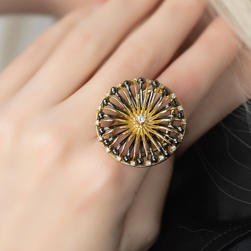 Galaxy Solar System Ring - 18k Gold Ring - Cocktail Ring